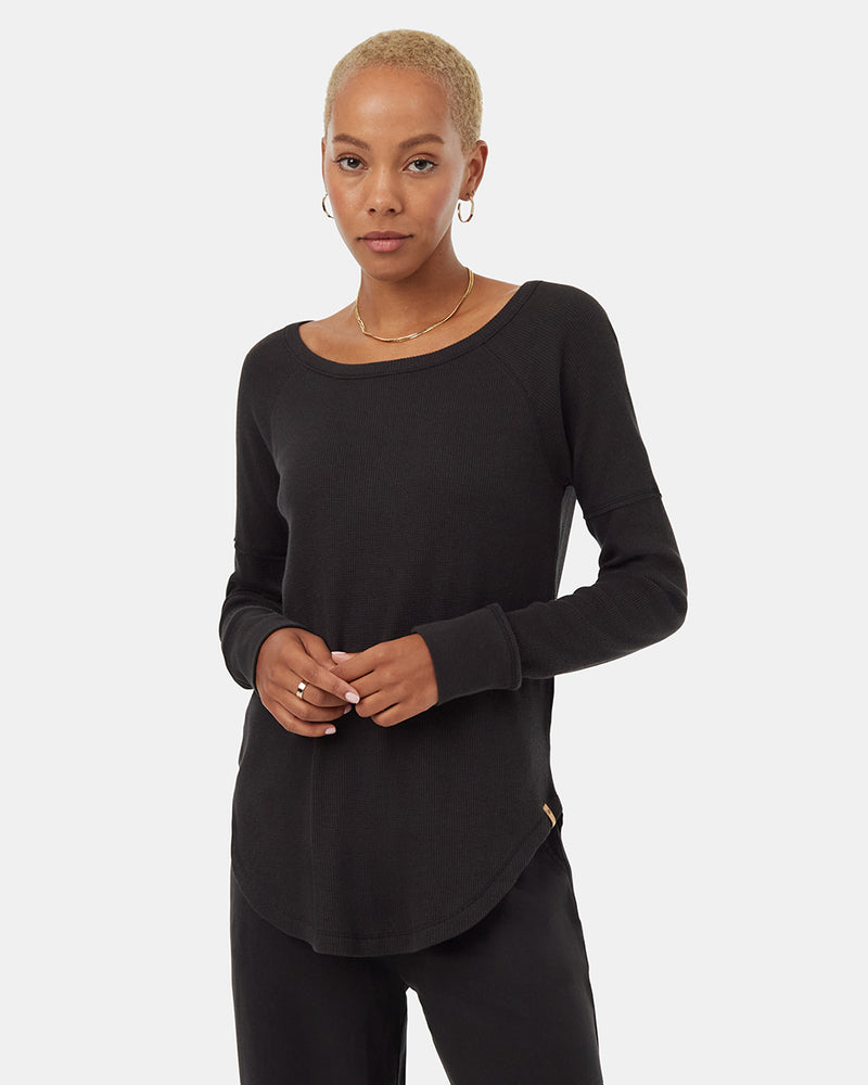 Black-Women_s-Waffle-Knit-Longsleeve-Top