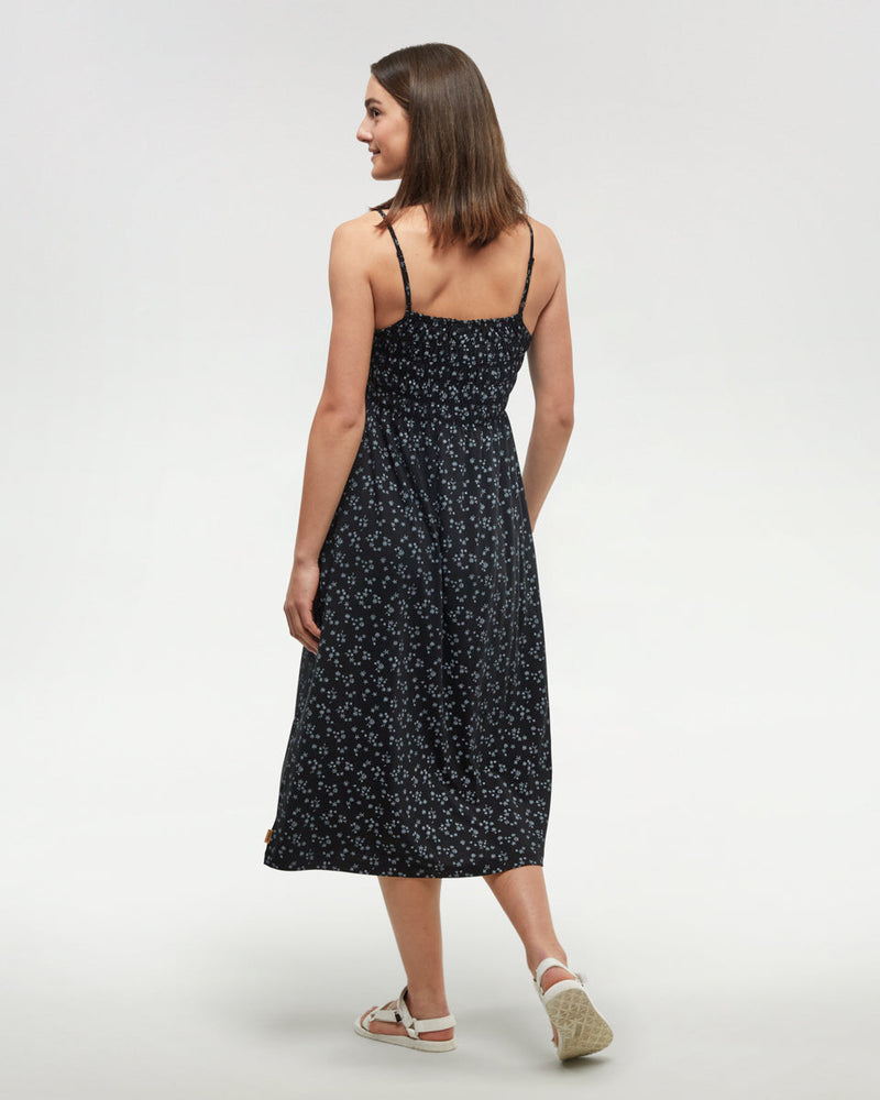 Black-Womens-Mid-Length-Smocked-Dress