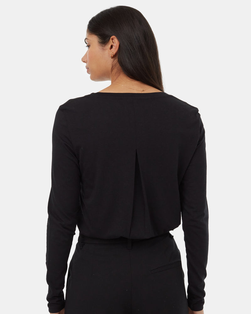 Black-Womens-Recycled-V-Neck-Long-Sleeve-Top