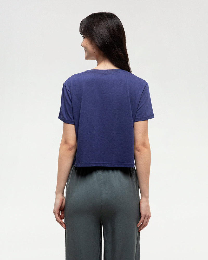 Blue-Relax-Fit-Printed-Graphic-Cropped-T-shirt