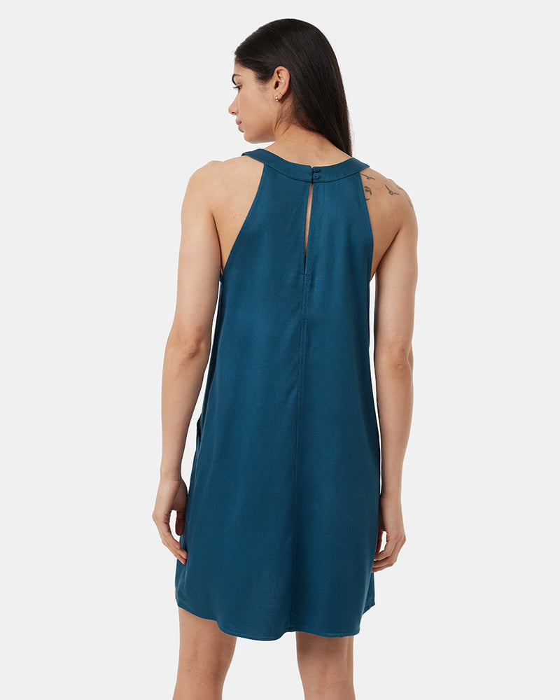 Blue-V-Neck-Racer-Back-Knee-Length-Dress