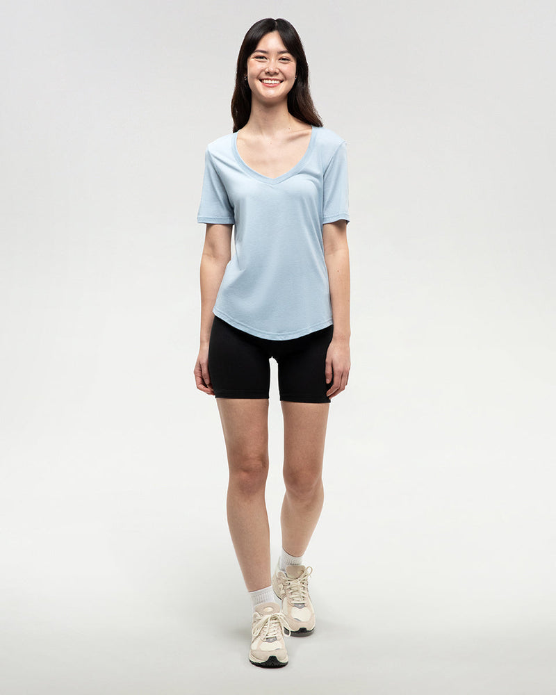 Blue-V-Neck-Short-Sleeve-T-Shirt