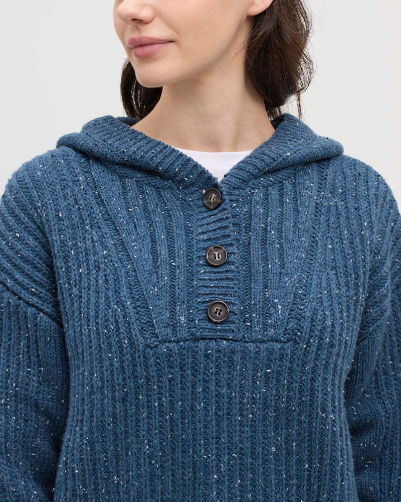 Blue-Women_s-Hooded-Open-Stitch-Sweater