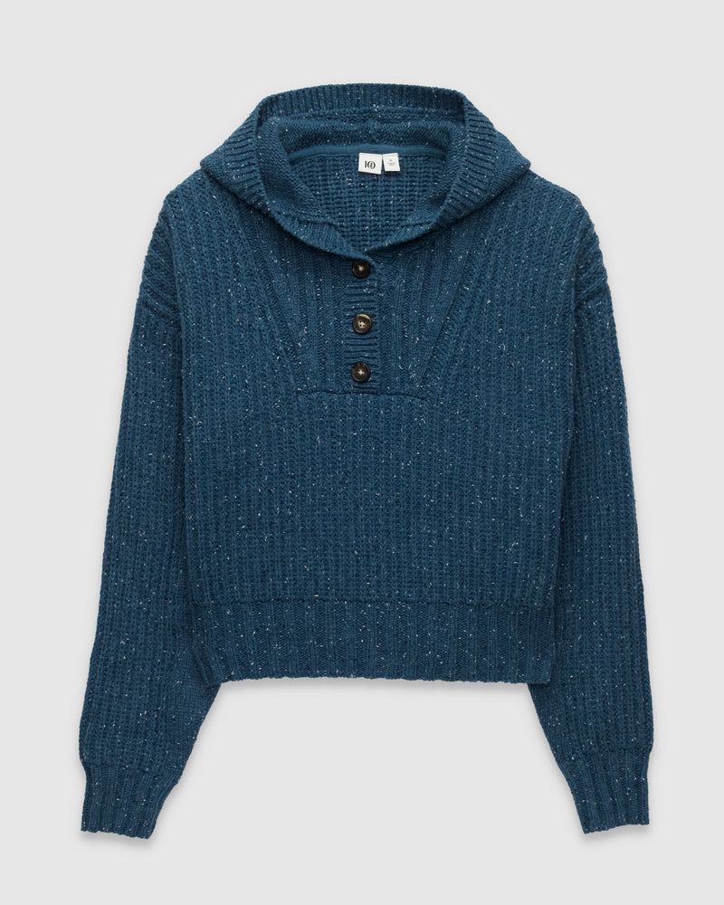 Blue-Women_s-Hooded-Open-Stitch-Sweater
