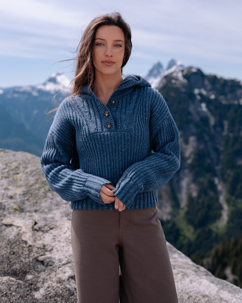 Blue-Women_s-Hooded-Open-Stitch-Sweater