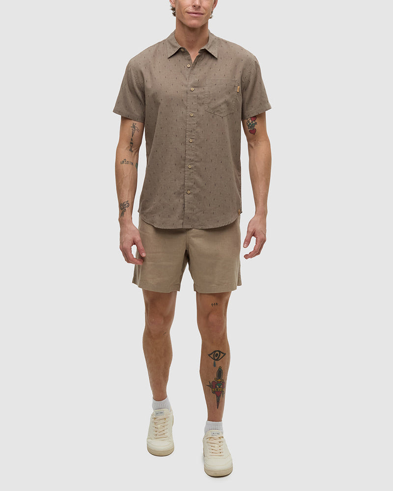Brown-Dobby-Regular-Collar-Short-Sleeve-Shirt