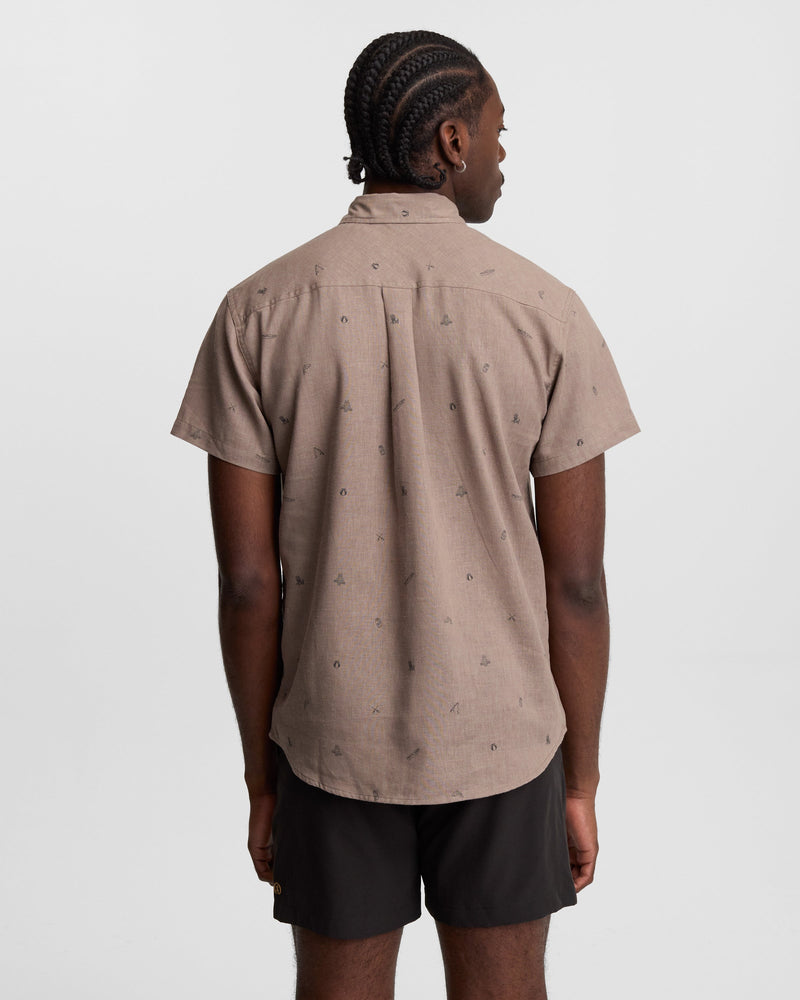Brown-Dobby-Regular-Collar-Short-Sleeve-Shirt
