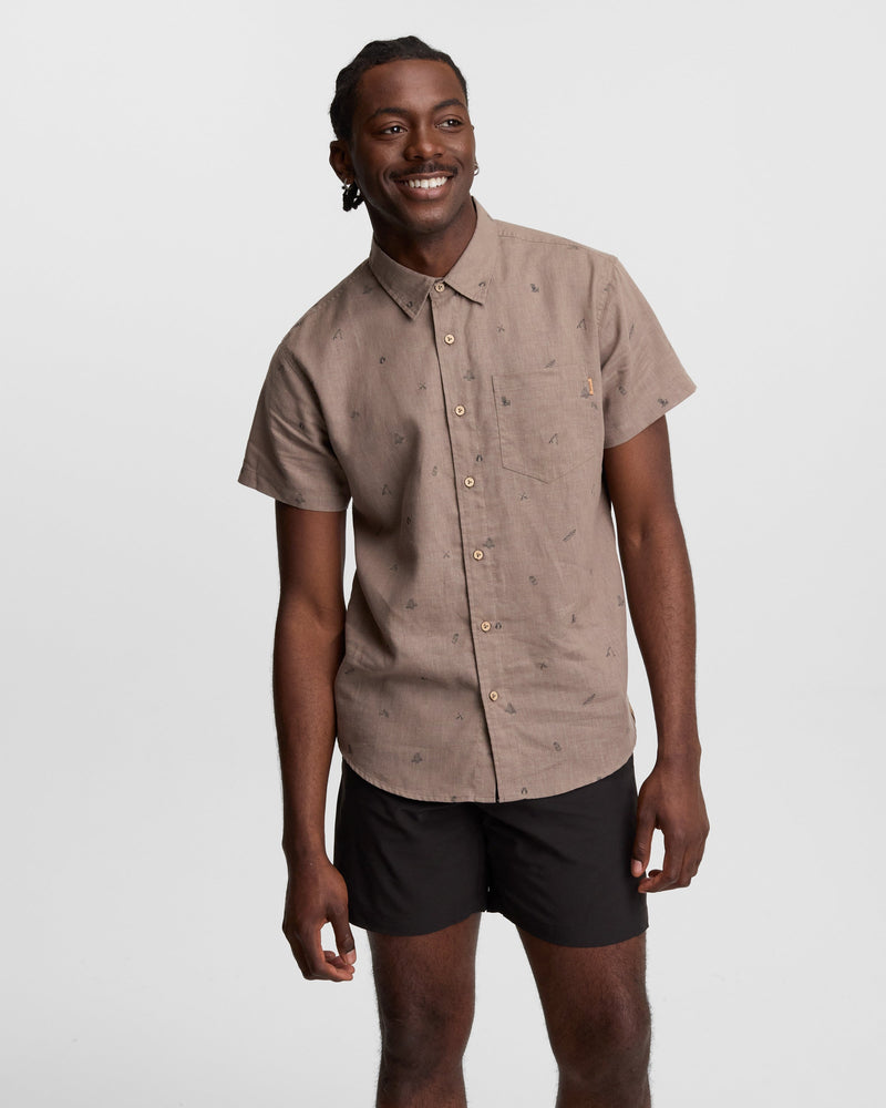 Brown-Dobby-Regular-Collar-Short-Sleeve-Shirt