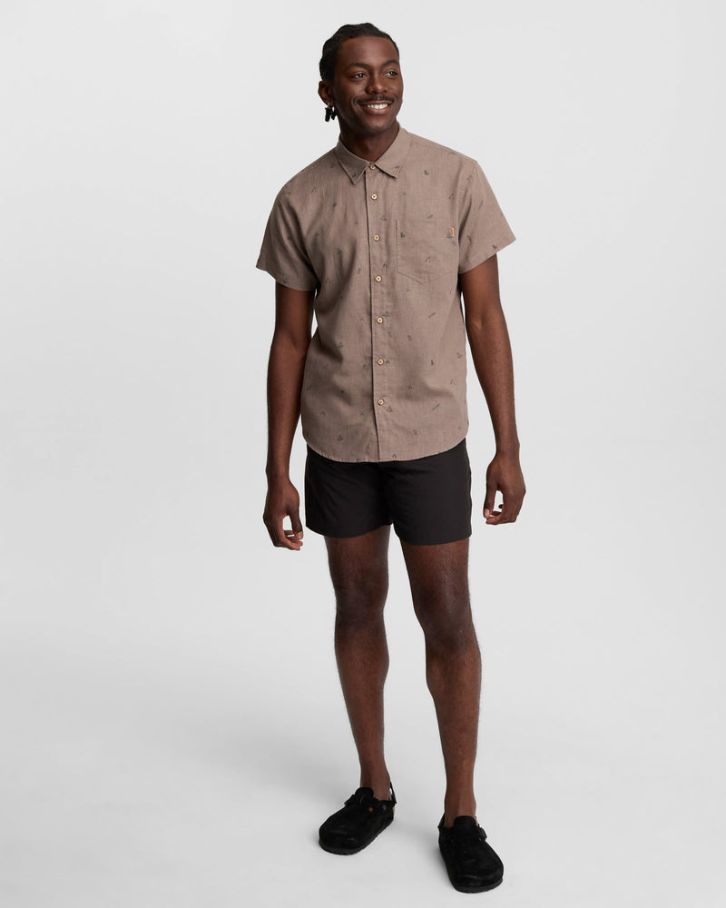 Brown-Dobby-Regular-Collar-Short-Sleeve-Shirt