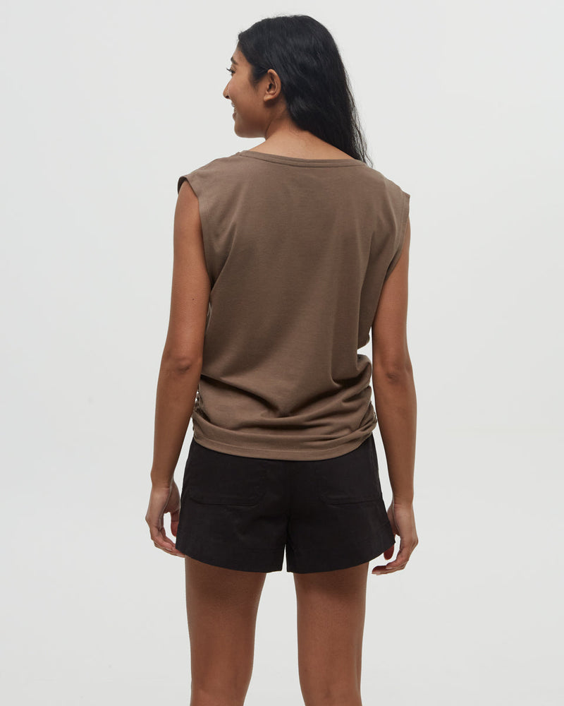Brown-Twist-Front-Sleeveless-T-Shirt