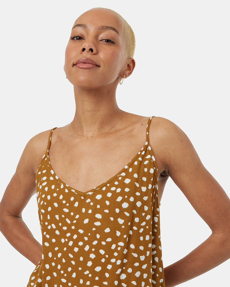 Brown-V-Neck-Sleeveless-Crepe-Tank-Top