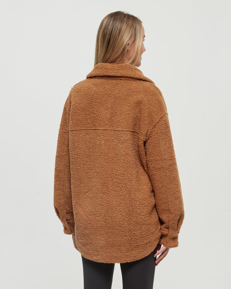 Camel-Boucle-Oversized-Fit-Fleece-Jacket