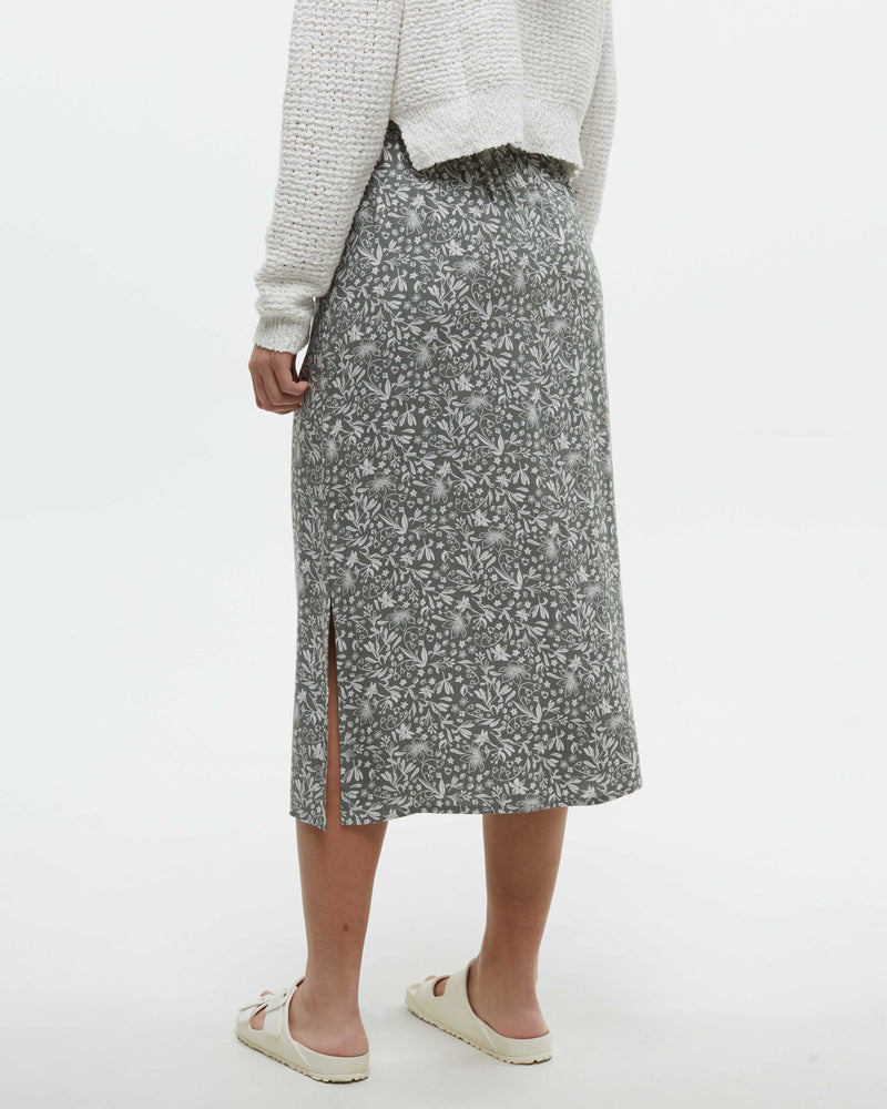 Green-High-Rise-Midi-Length-Crepe-Slitted-Skirt
