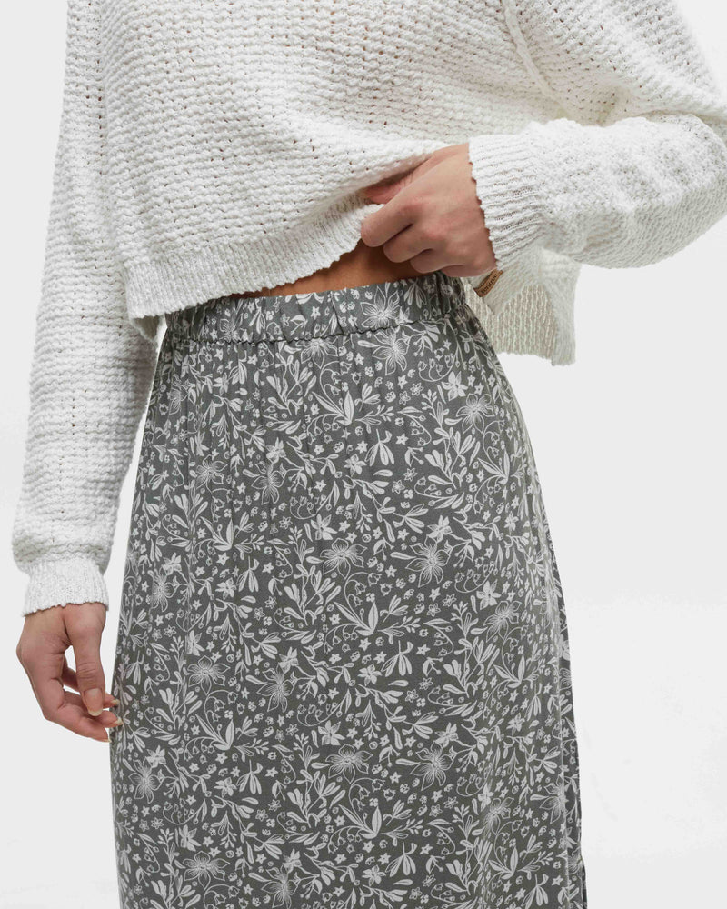 Green-High-Rise-Midi-Length-Crepe-Slitted-Skirt
