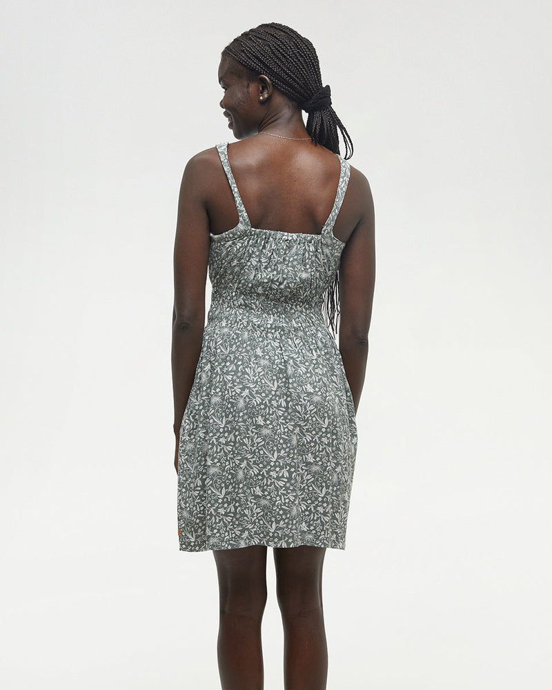 Green-Knee-Length-Crepe-Smocked-Waist-Tank-Dress