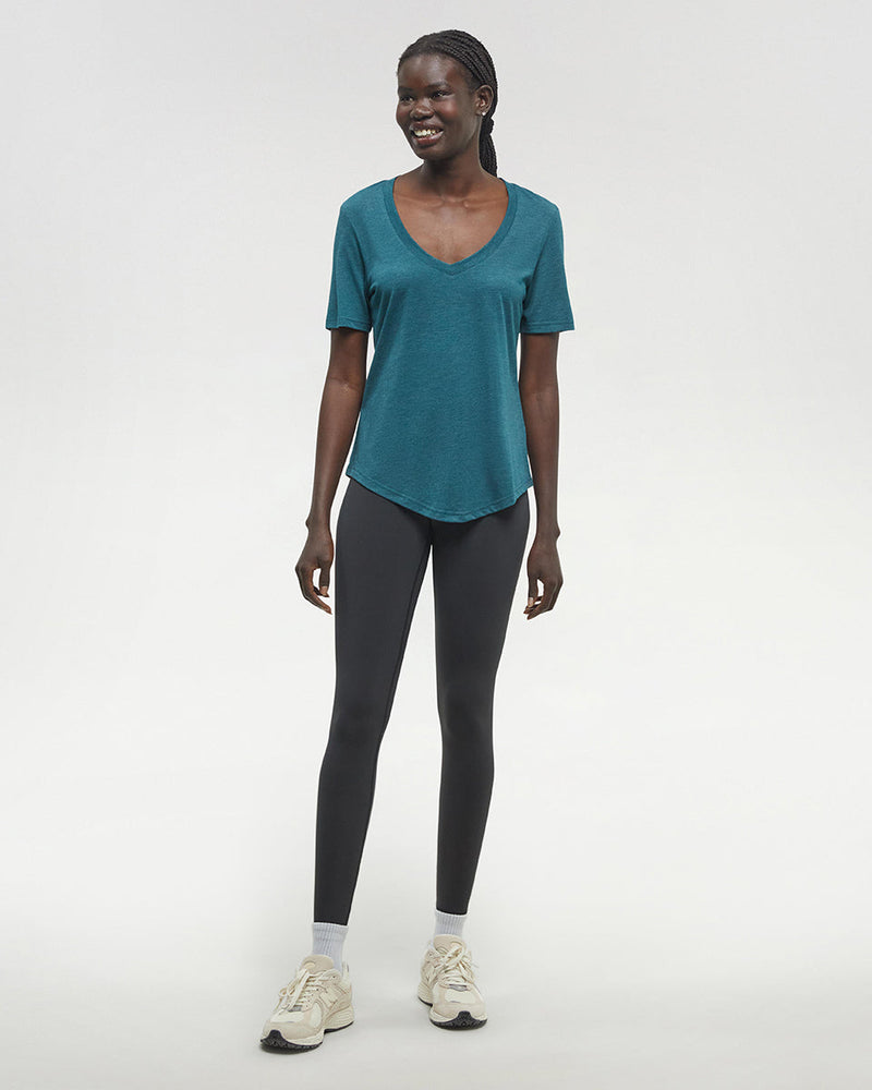 Green-V-Neck-Short-Sleeve-T-Shirt