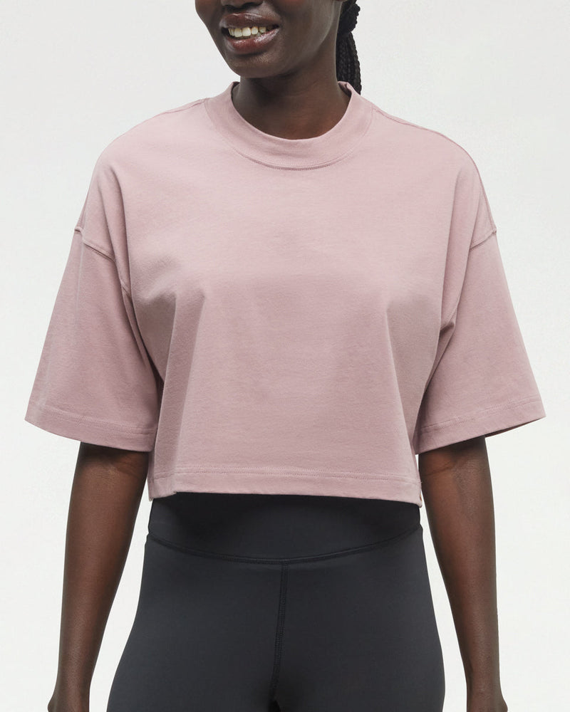 Pink-Organic-Cotton-Regeneratively-Grown-Crew-Neck-Cropped-Shortsleeve-T-Shirt