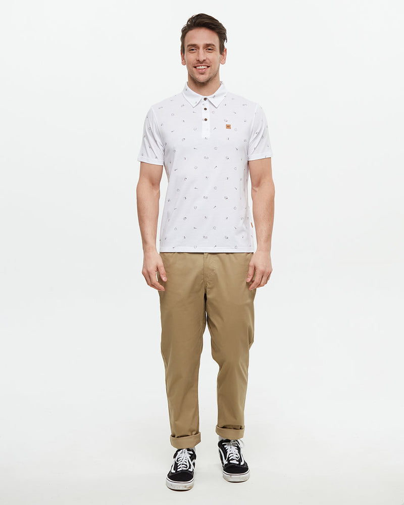 White-Mens-Short-Sleeve-Polo-Neck-T-Shirt