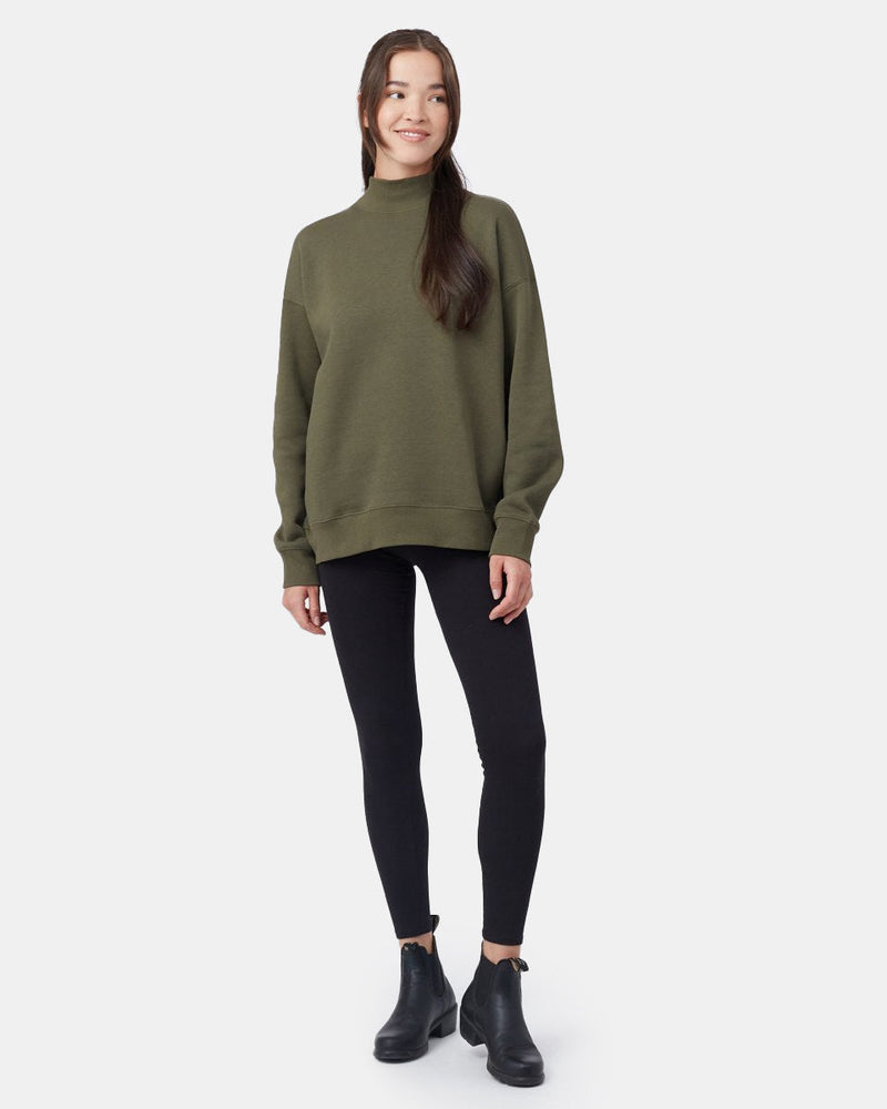 Green Women's Loose-Fit Mock Neck Top