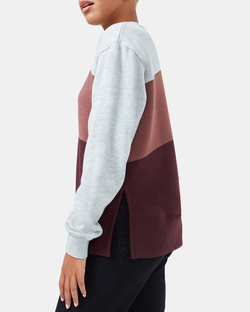 Red,Gray Women's Stripe Crew Neck Sweatshirt