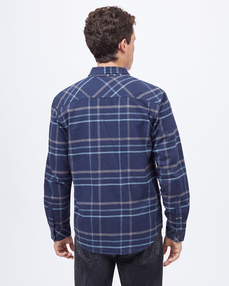 Blue Men's Plaid Flannel Button-Up Shirt