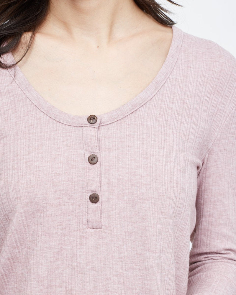 Gray,Purple Women's Ribbed Button Long Sleeve Top